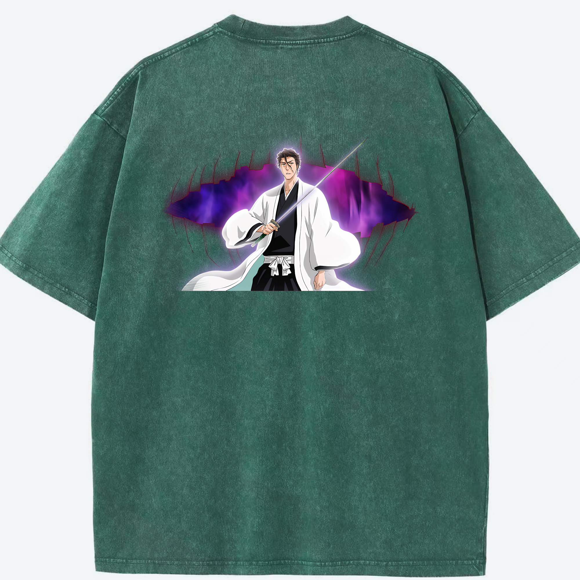 （画像用） ブリーチ 藍染 惣右介（あいぜん そうすけ） BLEACH Aizen Sousuke 綿100% ヴィンテージ風 半袖Tシャツ（背面プリント）
